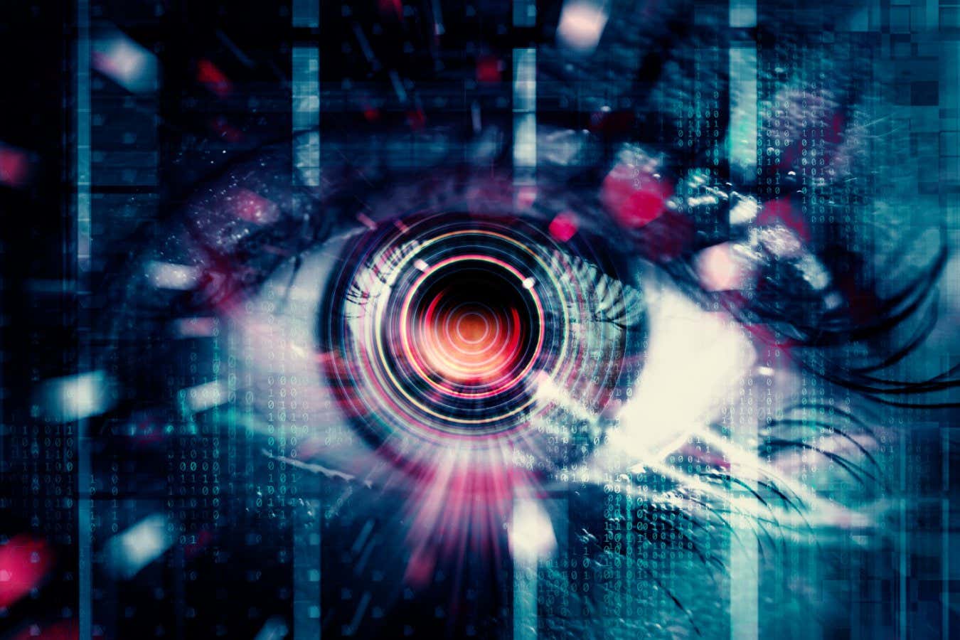 Close up of digital eye with layered graphics