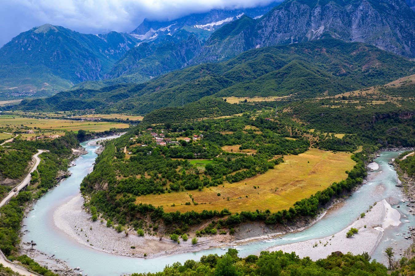 Vjosa river bend near the town of Kanikol, albania