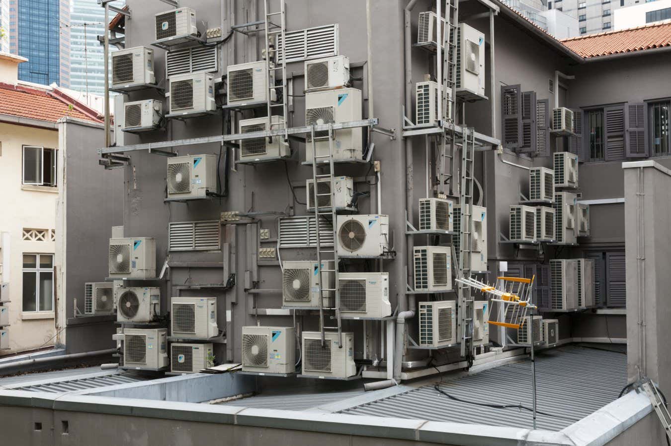 Apartment air conditioners in a building in Singapore