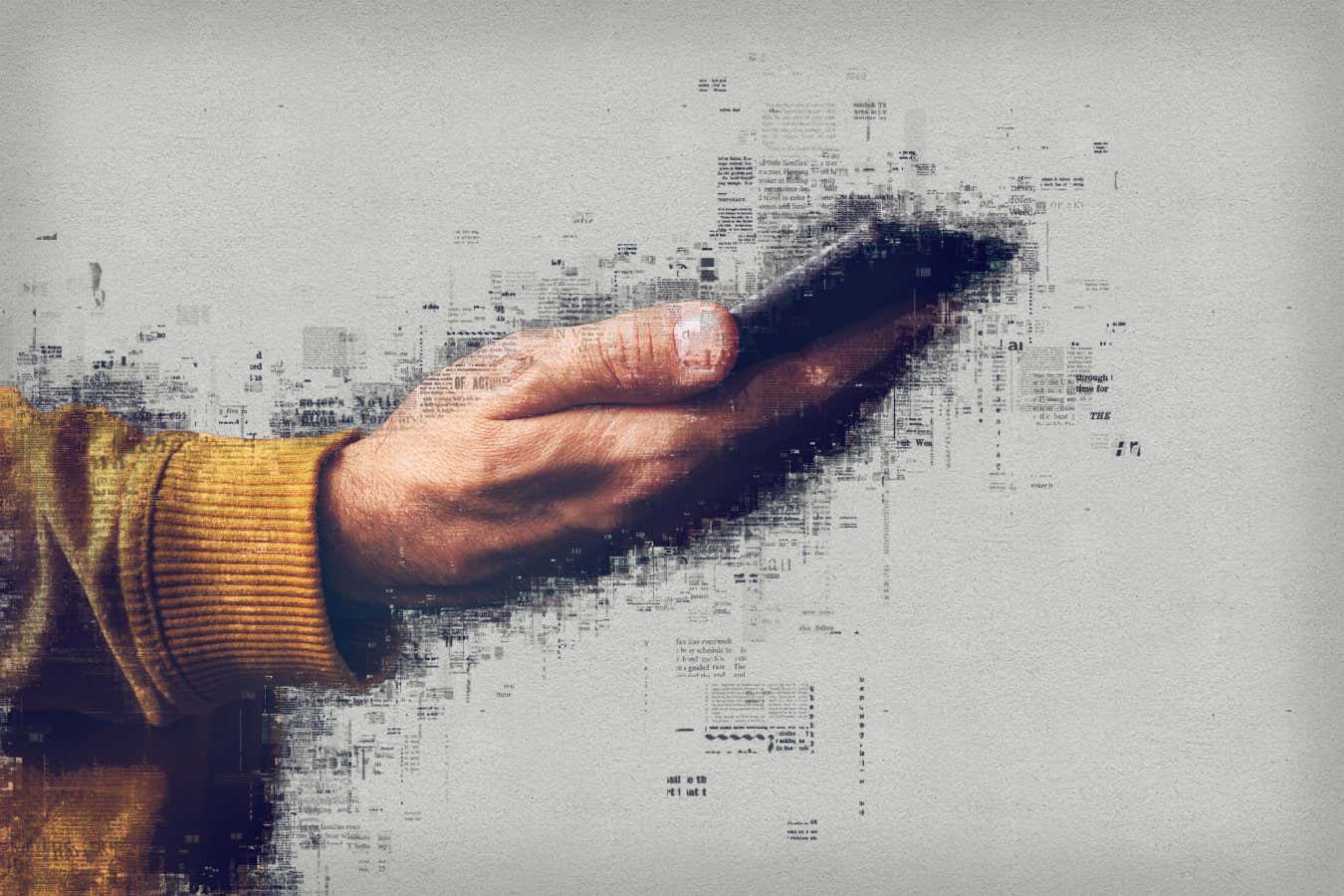 Hand with smartphone, e-news concept. Casual young man using mobile app to read online newspaper; Shutterstock ID 688514581; purchase_order: -; job: -; client: -; other: -