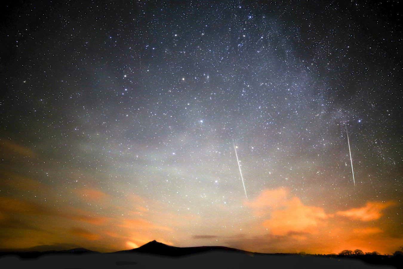 Mandatory Credit: Photo by Graeme Whipps/Shutterstock (4301807b) Pic shows the Geminid meteor shower over Pitcaple in Aberdeenshire on Sunday evening Dec 14th. A Scottish photographer has managed to get some pictures of the Geminid meteor shower on its FINAL night above the UK. Amateur astronomer Graeme Whipps picked up 13 meteors on camera in the dramatic display above Pitcaple in Aberdeenshire last night (Sun). 