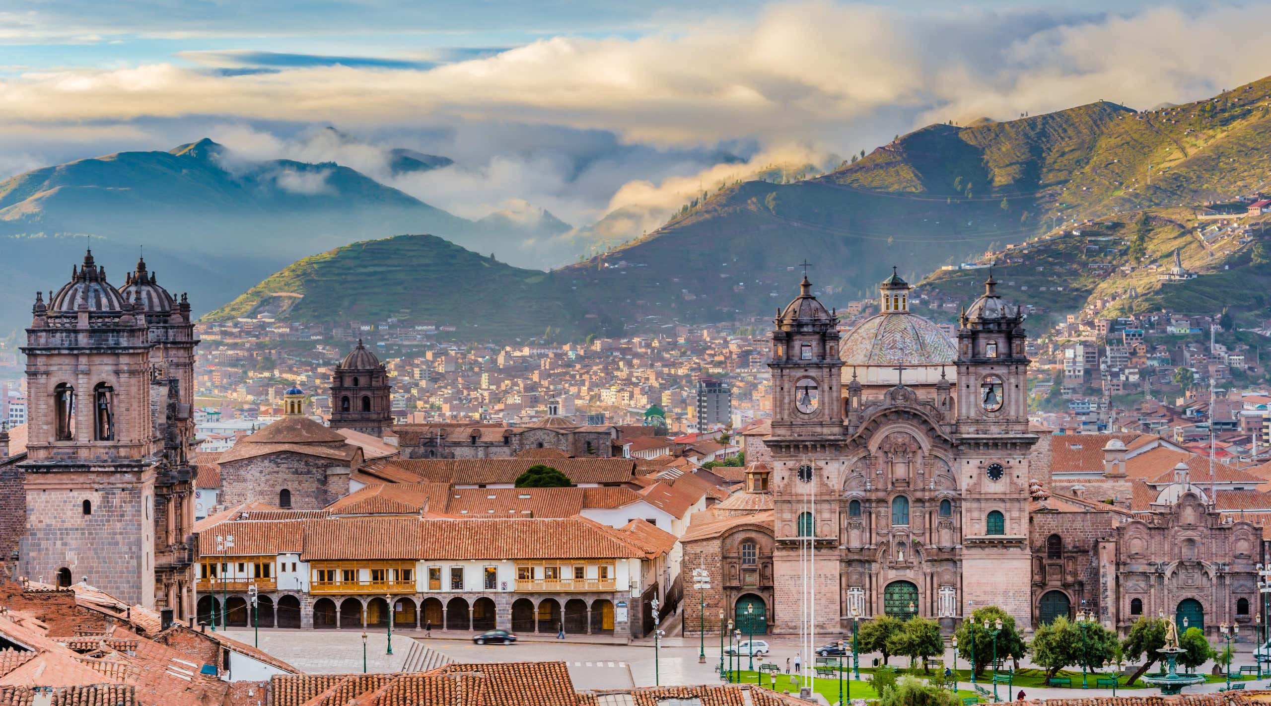 Morning sun rising at Plaza de armas, Cusco, Peru