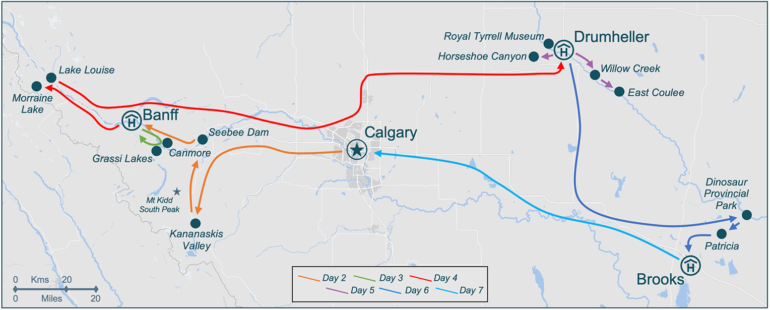 Discovery tours Rockies Badlands Itinerary Map