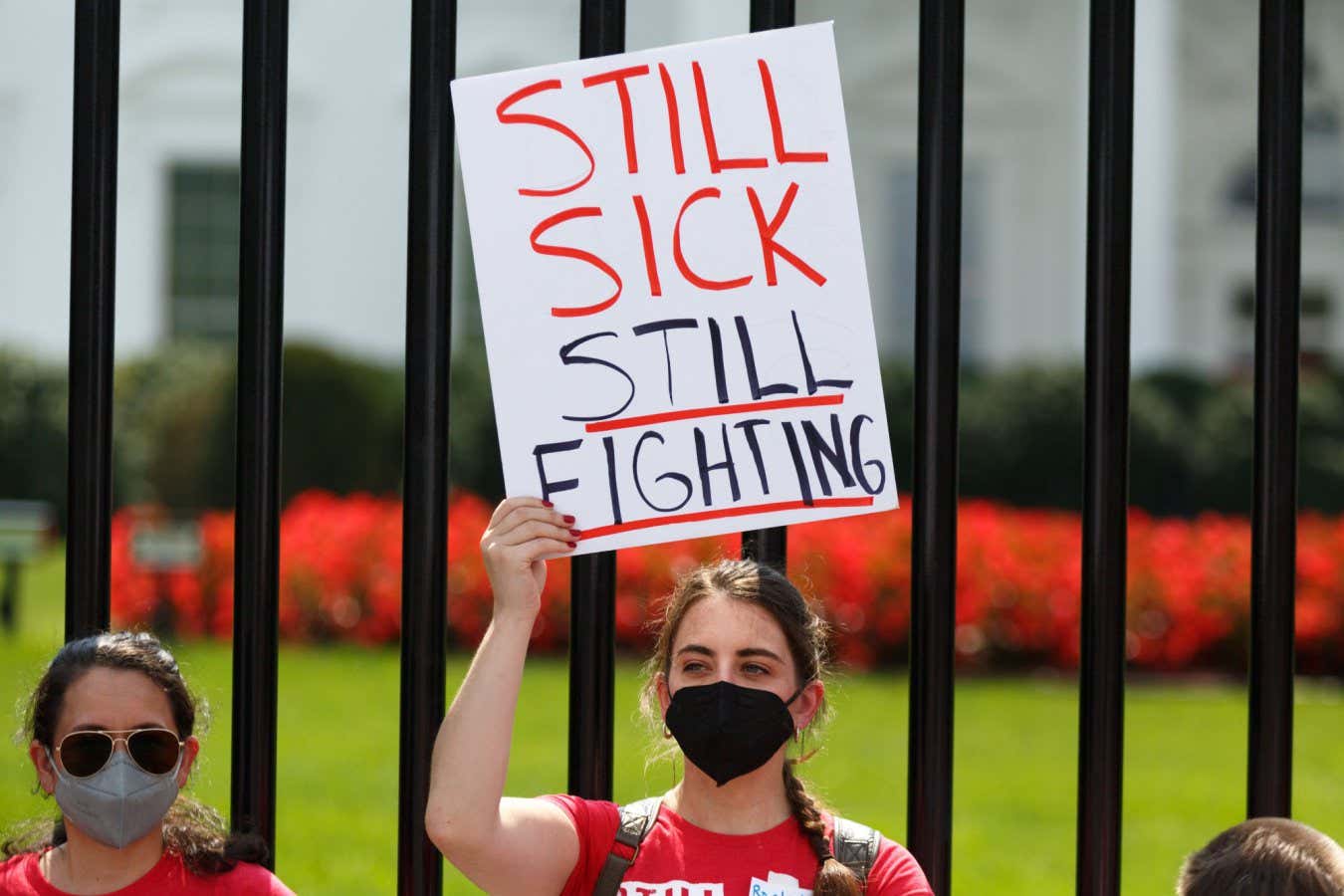 Mandatory Credit: Photo by Bryan Olin Dozier/NurPhoto/Shutterstock (13403526q) Demonstrators with the Millions Missing organization gather outside of the White House on September 19, 2022 to call for urgent governmental action for the millions of people living with myalgic encephalomyelitis, long-term COVID, and other infection-associated, complex- chronic diseases. Civil Disobedience Health Care Protest At White House, Washington, d.c., United States - 19 Sep 2022