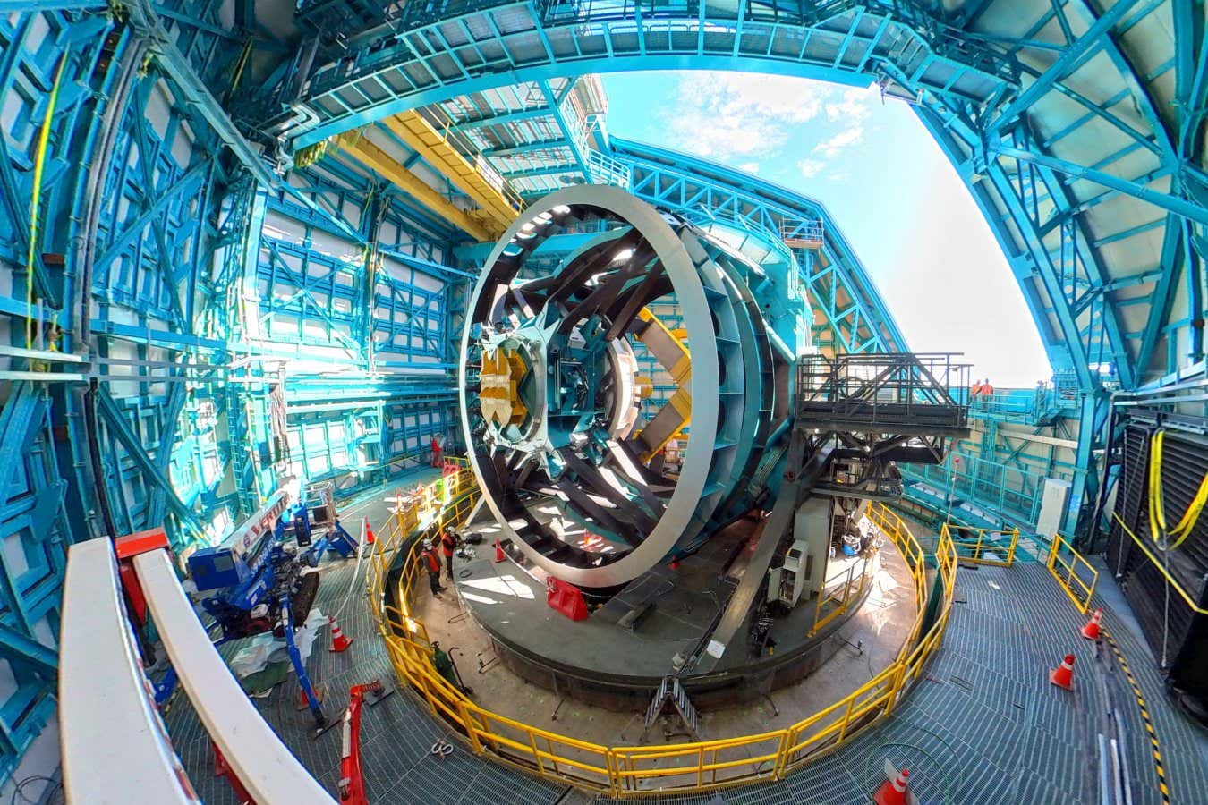 Wide view of the telescope mount inside the dome