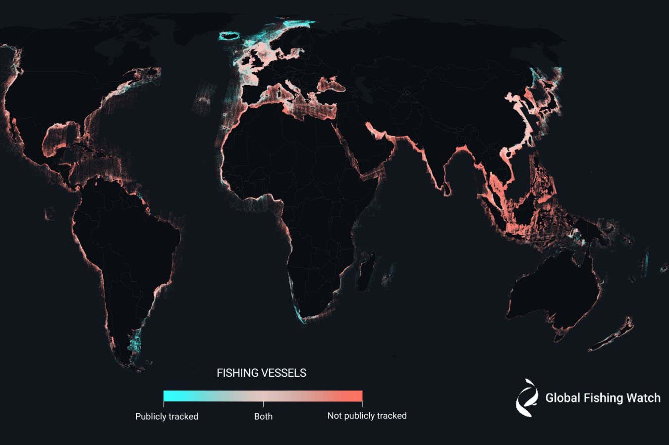 Tracking map of global fishing