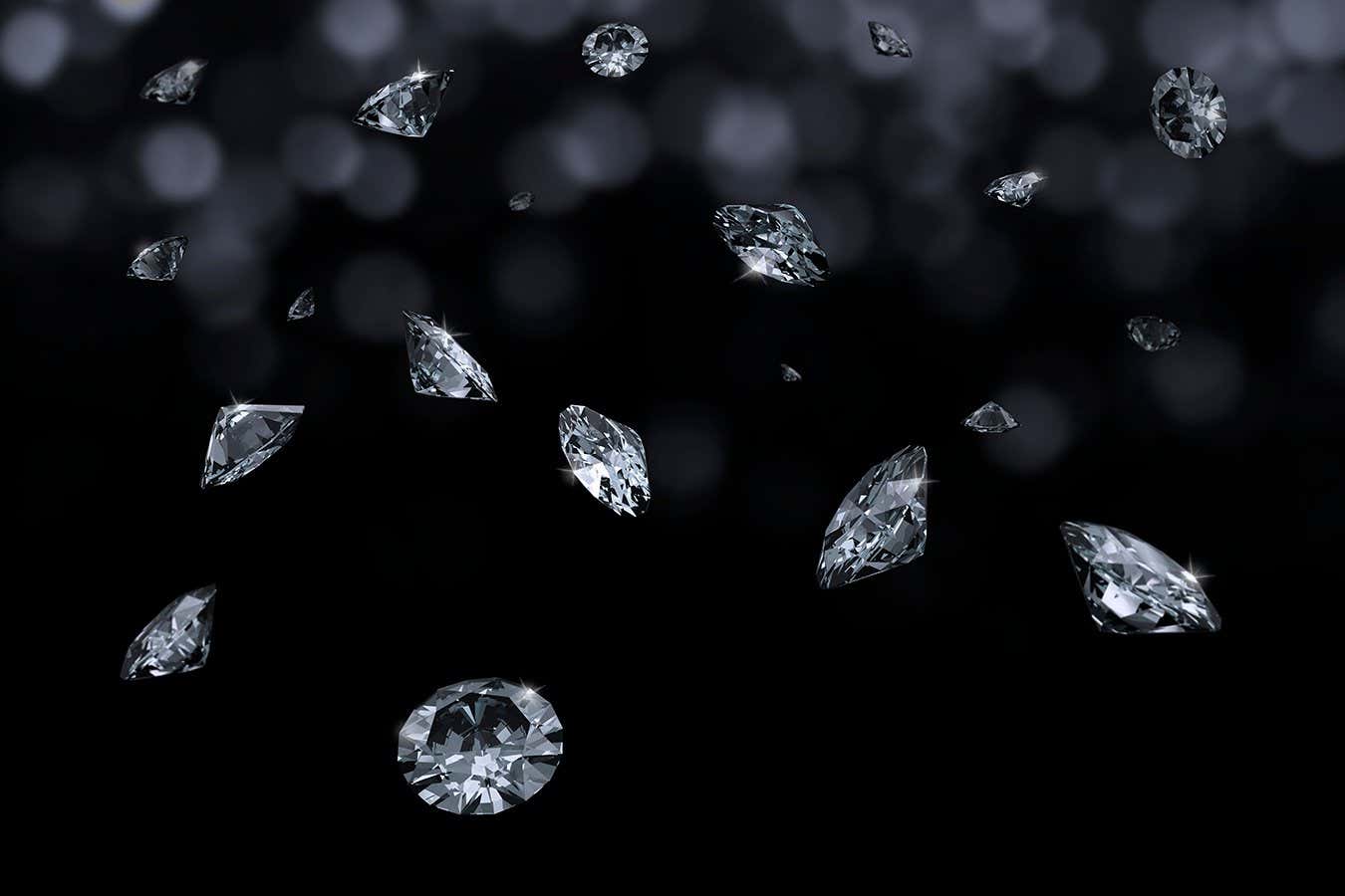 Falling diamonds on black background