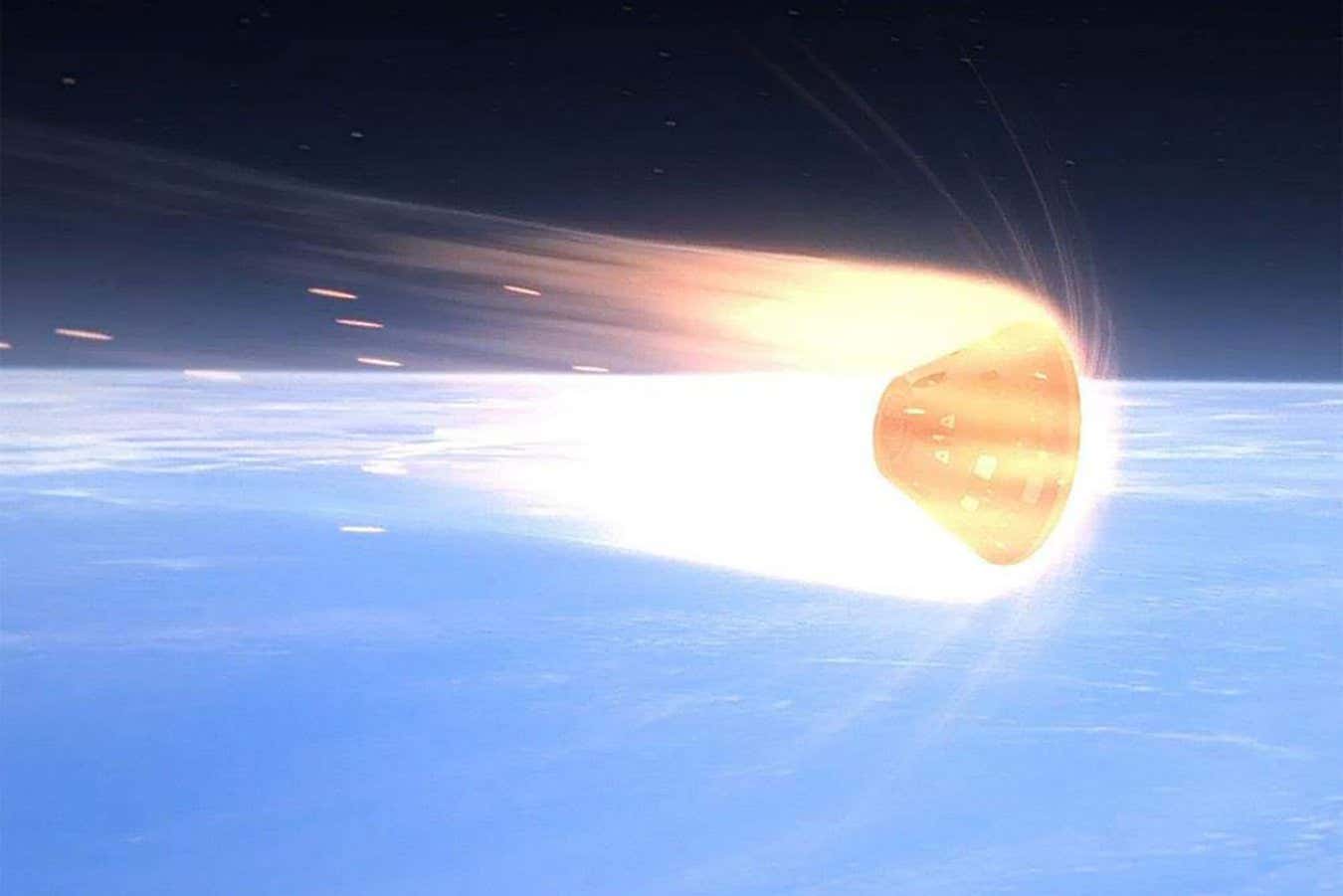 An artist's impression of Orion re-entering Earth's atmosphere