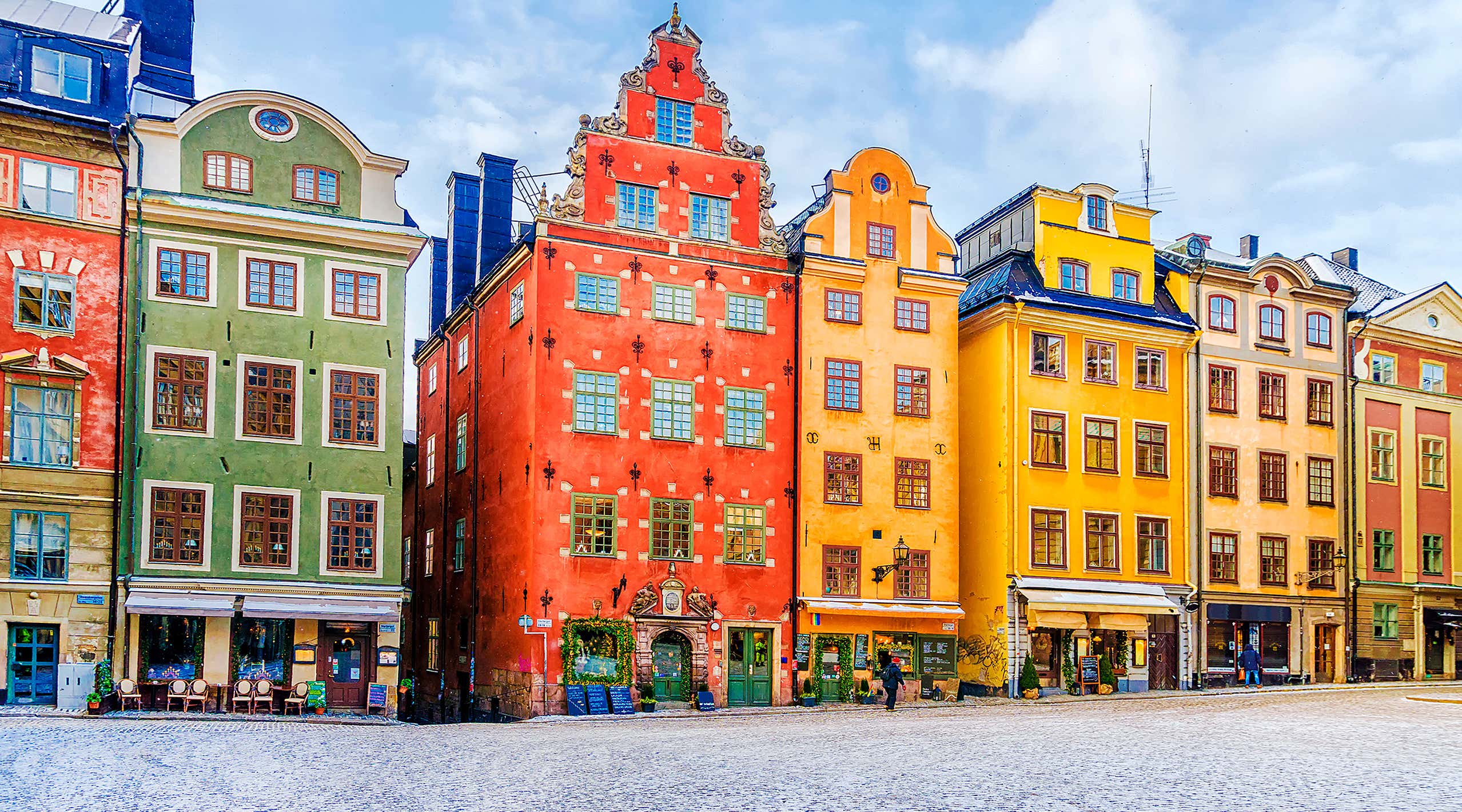 Bright colourful traditional buildings in the old town of Stockholm, Sweden