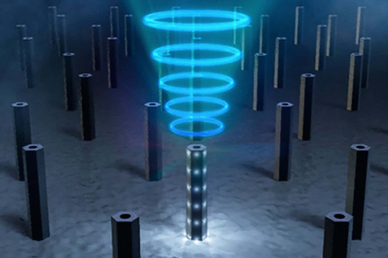 Schematic image of GaN hollow nanowires on a sapphire substrate.
