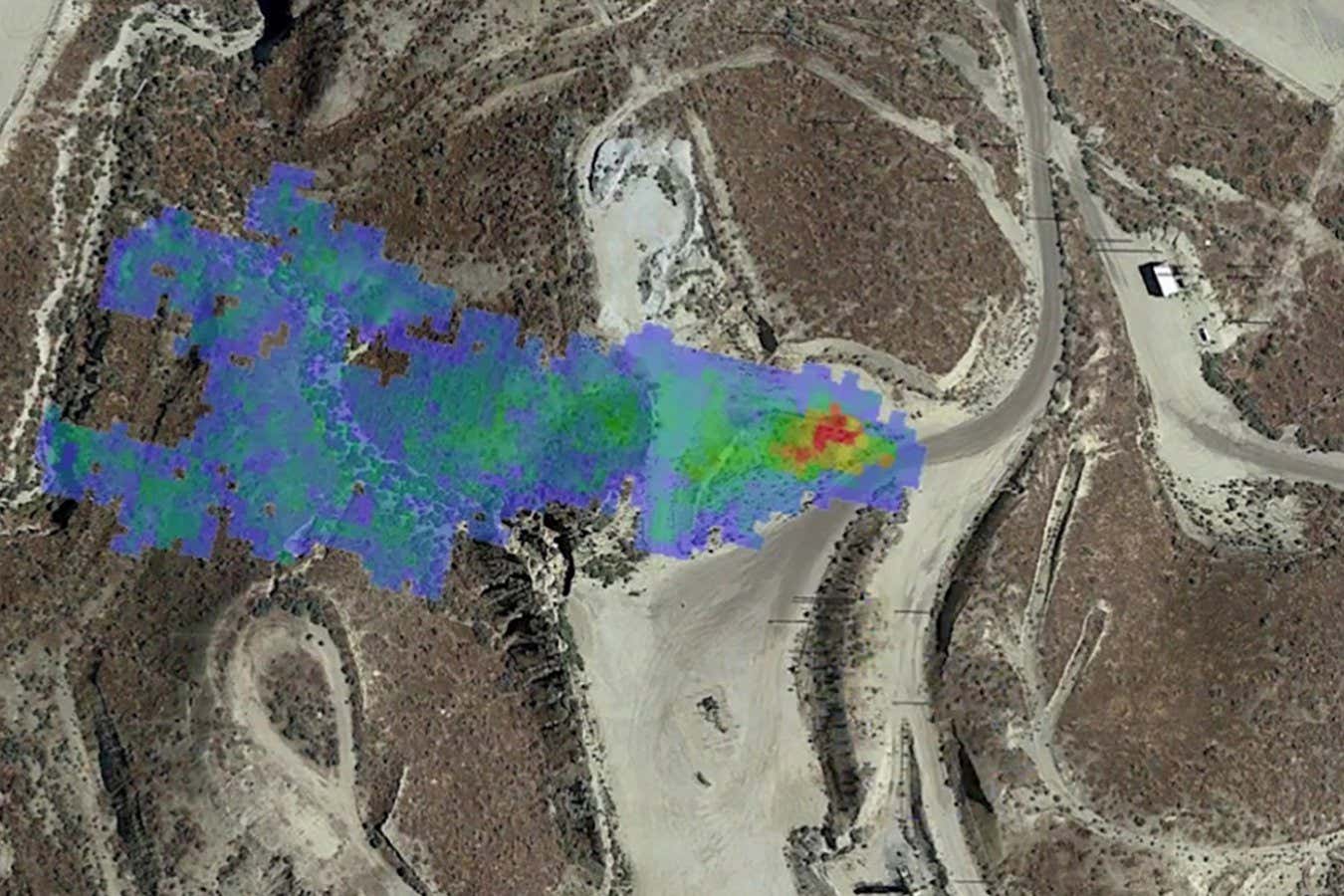 A methane plume detected by NASA's AVIRIS-NG in summer 2020 indicates a leaking gas line in oil field in California