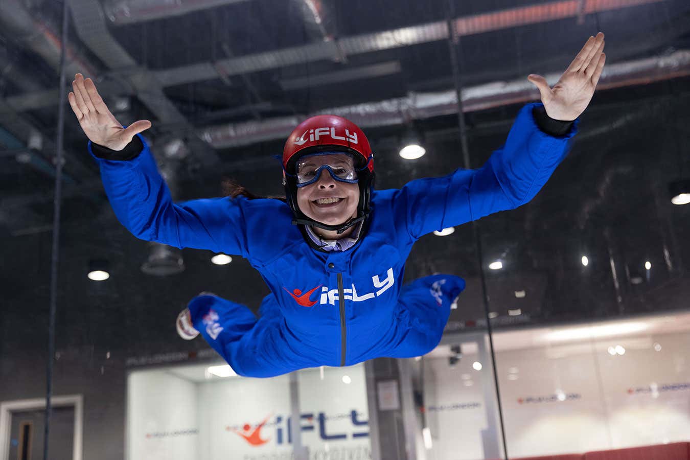 Claudia de Rham inside a virtual skydiving experience