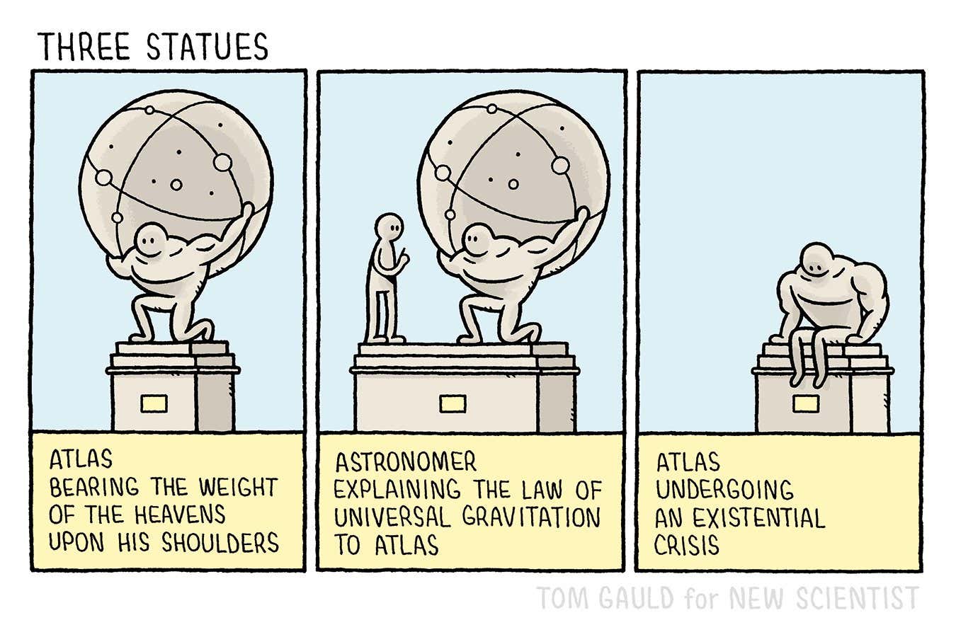 Tom Gauld on Atlas bearing the weight of the heavens on his shoulders