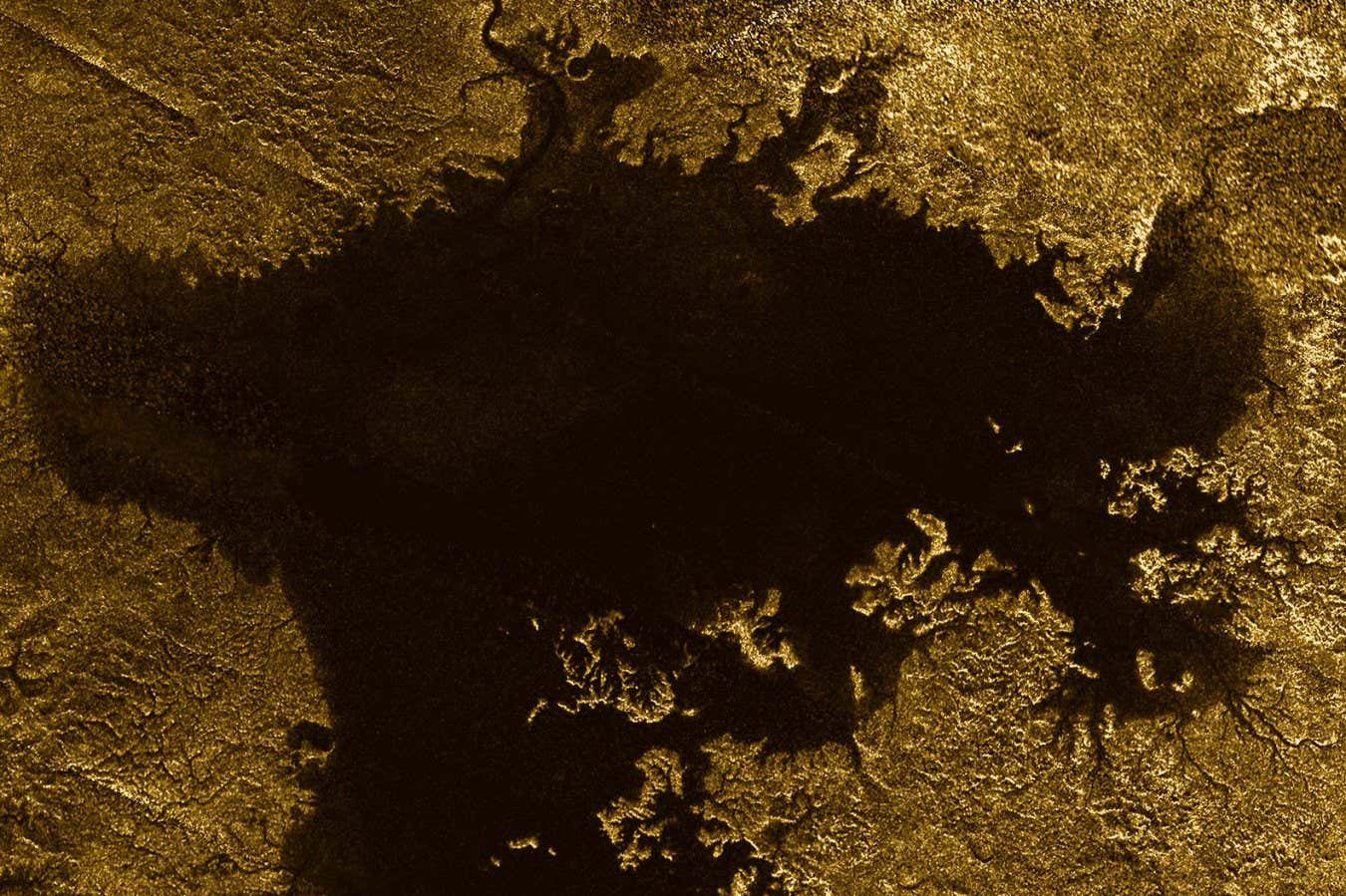 The large hydrocarbon sea named Ligeia Mare on Saturn's moon Titan as seen by the radar instrument on NASA's Cassini spacecraft