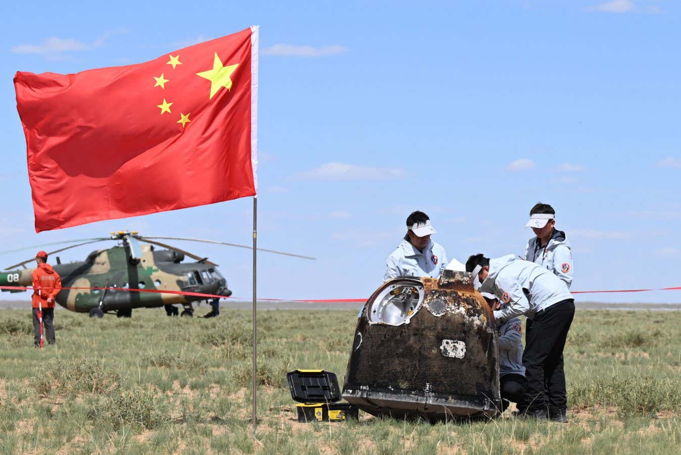 The Chang'e-6 probe being retrieved in Siziwang Banner in China's Inner Mongolia Autonomous Region