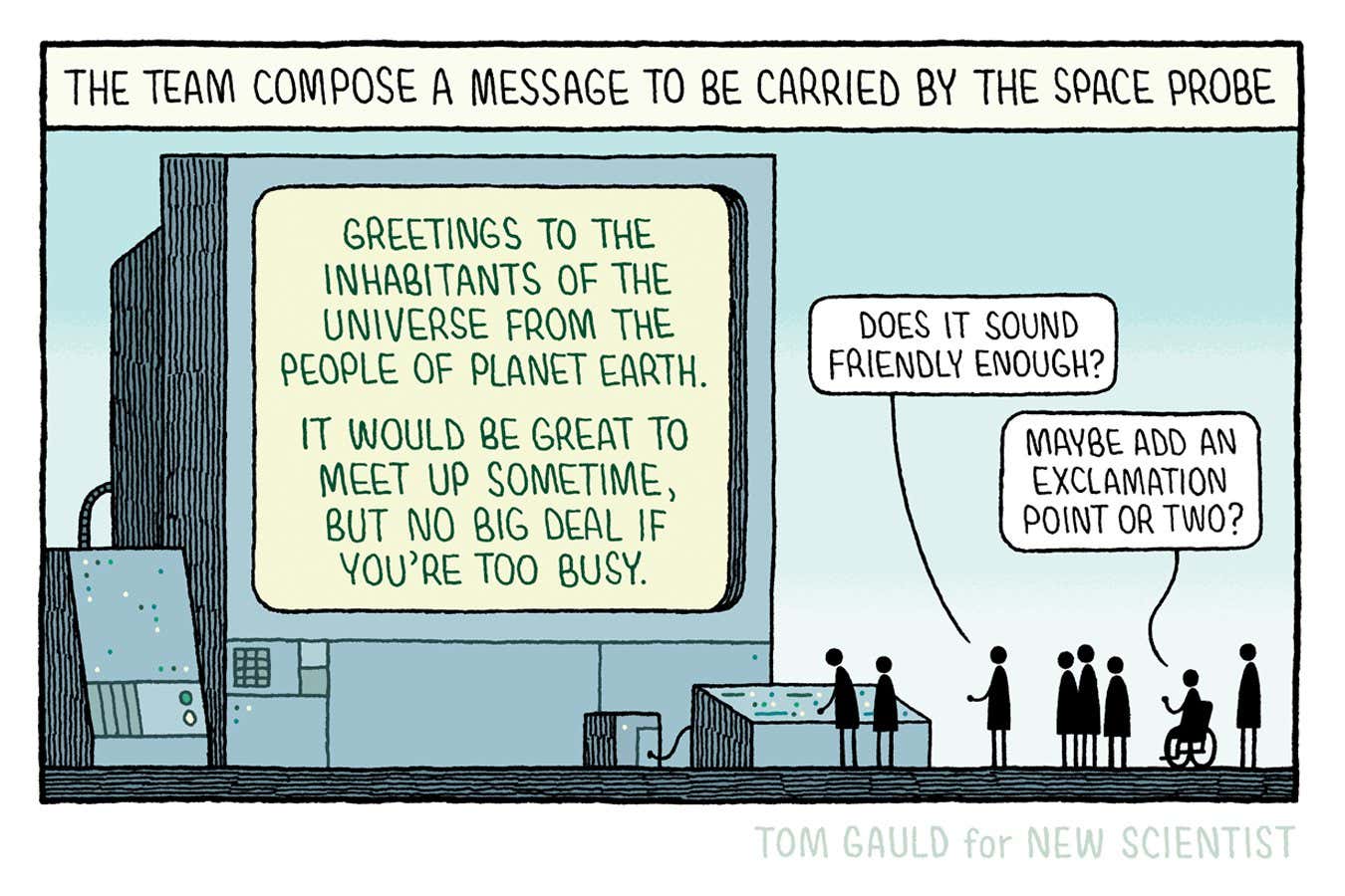 Tom Gauld ponders how to communicate with extraterrestrials