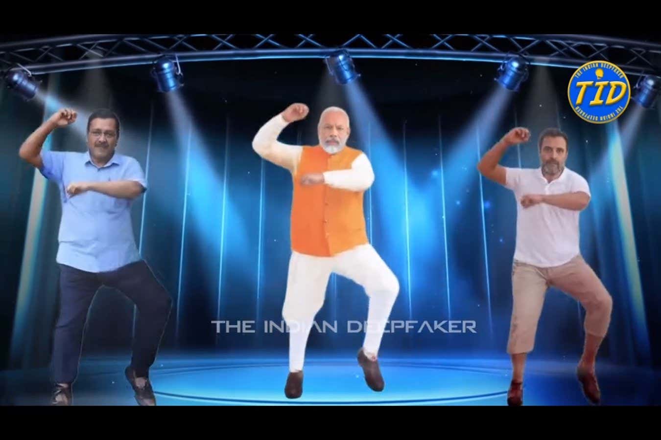 Videograb of an AI-generated version of Narendra Modi dancing to the song Gangnam Style