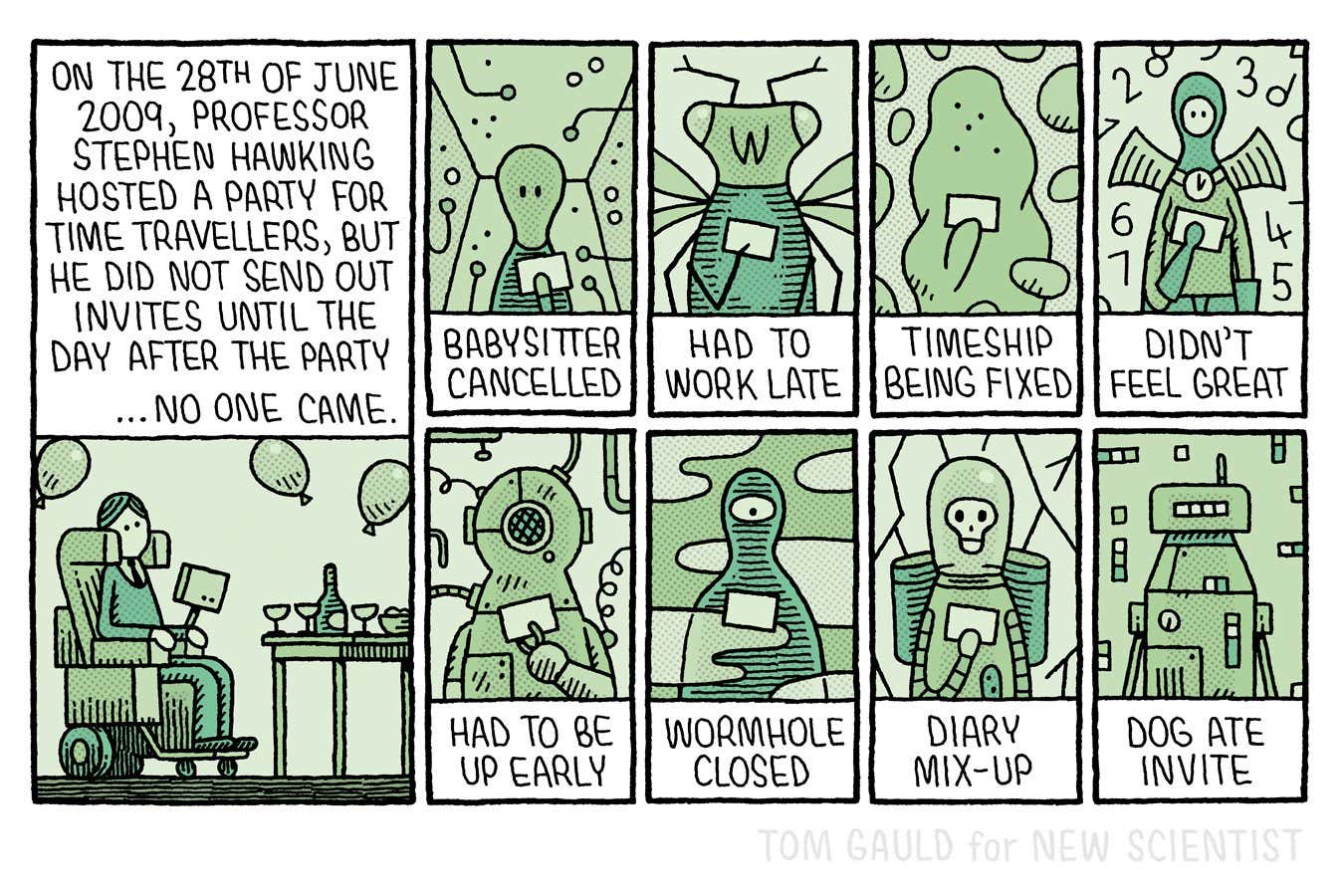 Tom Gauld on a party for time travellers