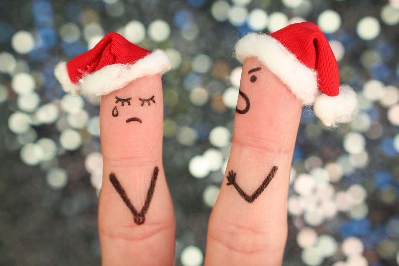Fingers art of couple celebrates Christmas. Concept of man and woman during quarrel in New Year. ; Shutterstock ID 1225254964; purchase_order: -; job: -; client: -; other: -