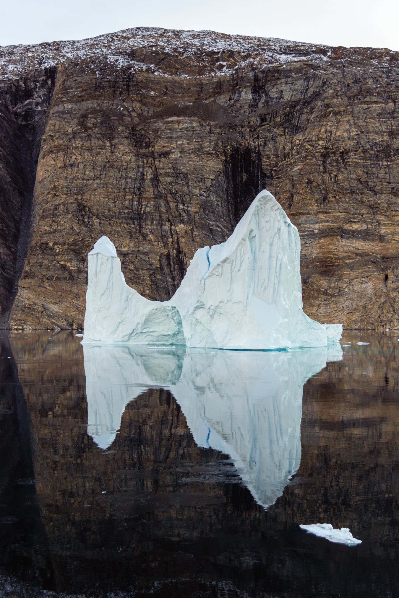 Nordvestfjord, Northeast Greenland National Park, 2017 With a backdrop of some of the world?s oldest rocks, 2-3 billion year old gneisses, this pinnacled iceberg is reflected in the calm waters of the deep fjord. Pahe 169