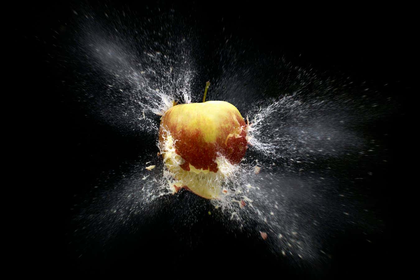 apple splash explosion fruit yellow green red water juice